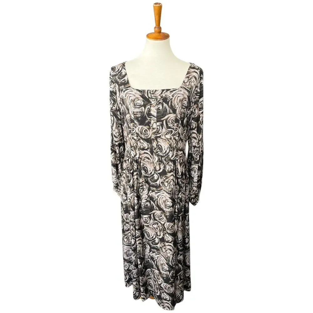 NWOT Liyan McAteer Long Sleeve Midi Abstract Floral Workwear Dress Size 12